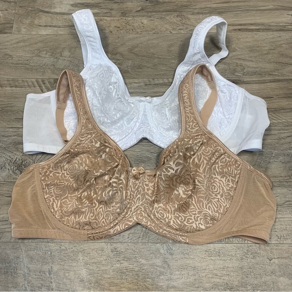 Breezies 2 Underwired Full Coverage Lace Bras White Nude - Picture 7 of 11